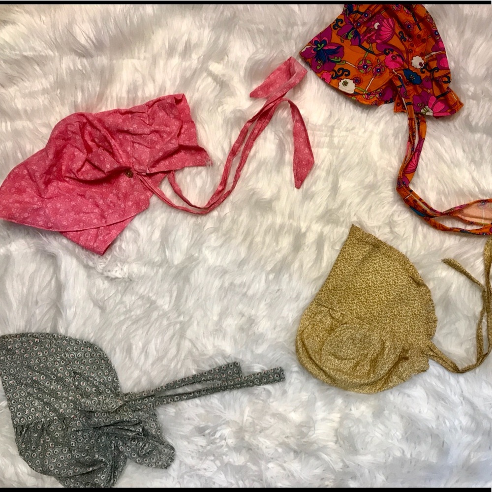 4 “Little House on the Prairie” bonnets and 2 crocheted shawls